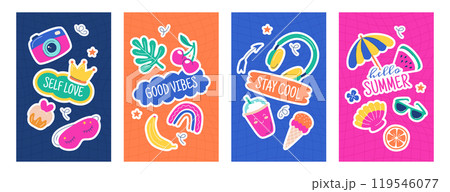 Posters with cute diary journal stickers for personal daily planner, diaries or to do list Posters with cute diary journal stickers for personal daily planner, diaries or to do list 119546077