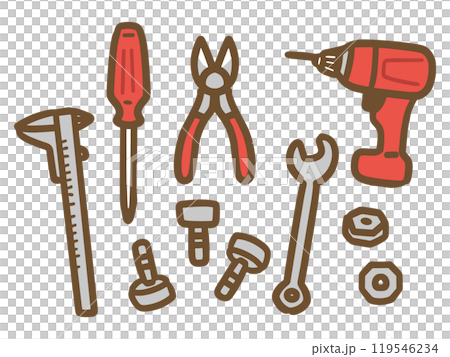 製造工作中使用的工具的手繪插圖（向量） 119546234