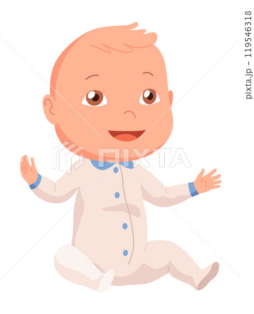 New born baby. Toddler with gentle smile on its face. Cute newborn infant. Vector cartoon illustration isolated on white background New born baby. Toddler with gentle smile on its face. Cute newborn infant. Vector cartoon illustration isolated on white background 119546318