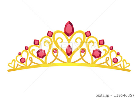 Princess crown tiara icon. Beautiful golden jewels with precious stones. Precious head accessory. Headdress in flat design isolated on white background Princess crown tiara icon. Beautiful golden jewels with precious stones. Precious head accessory. Headdress in flat design isolated on white background 119546357