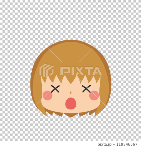 Emoji illustration of a cute little girl with dizzy eyes and crosses Icon Face Expression White background Vector 119546367