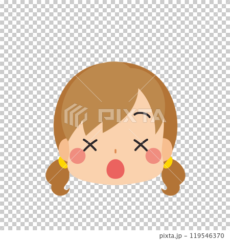 Emoji illustration of a cute little girl with dizzy eyes and crosses Icon Face Expression White background Vector 119546370