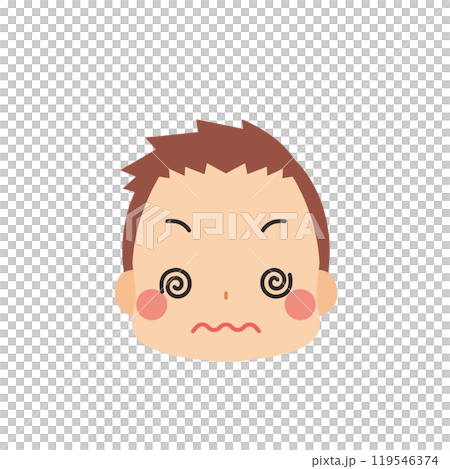 一個可愛的小男孩的表情符號插圖，眼睛困惑，滾動圖標面部表情白色背景向量 119546374