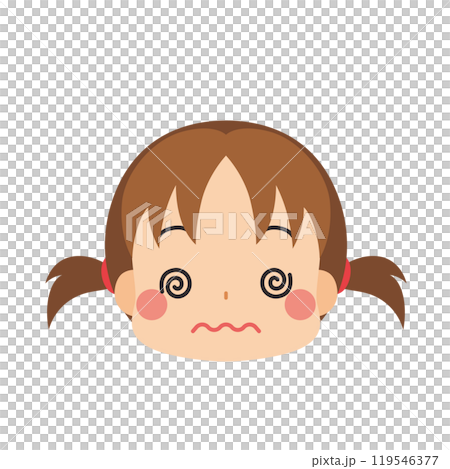 Emoji illustration of a cute little girl with confused eyes rolling around, icon, face, expression, white background, vector 119546377