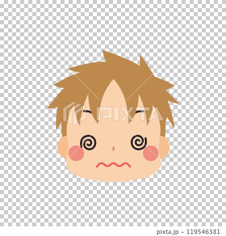一個可愛的小男孩的表情符號插圖，眼睛困惑，滾動圖標面部表情白色背景向量 119546381