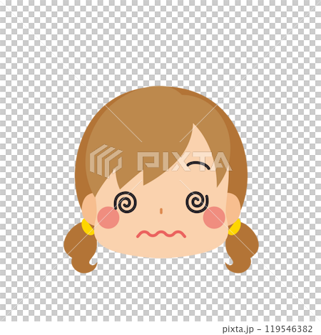 Emoji illustration of a cute little girl with confused eyes rolling around, icon, face, expression, white background, vector 119546382