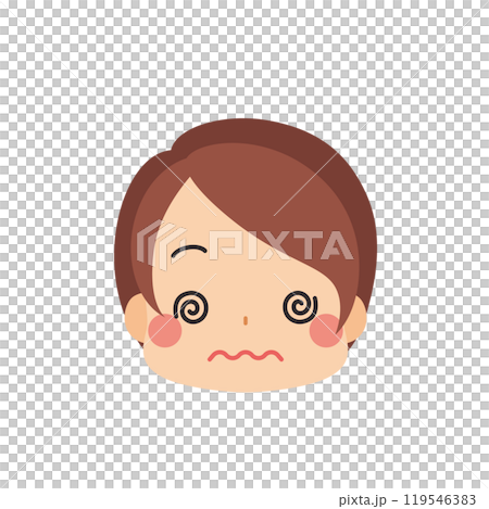 Emoji illustration of a cute little girl with confused eyes rolling around, icon, face, expression, white background, vector 119546383