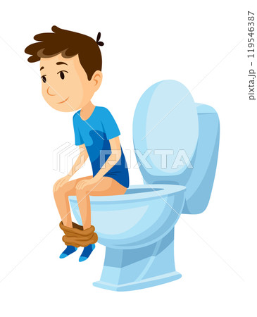 Kid use bathroom icon set. Baby boy using toilet. Cartoon funny preschool kid training to use toilet, isolated on white. Vector illustration infographic how to use the toilet 119546387