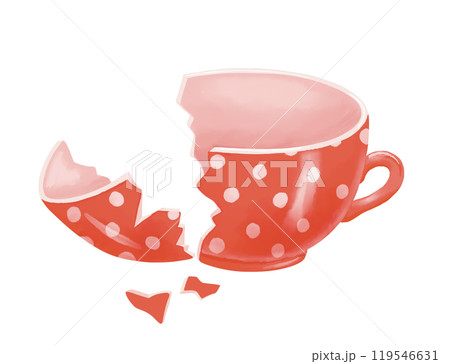 Red cup is broken. Watercolor childish illustration on isolated background. 119546631