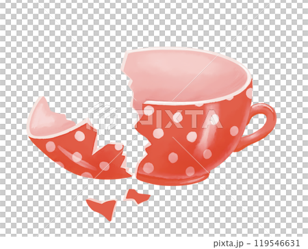 Red cup is broken. Watercolor childish illustration on isolated background. 119546631