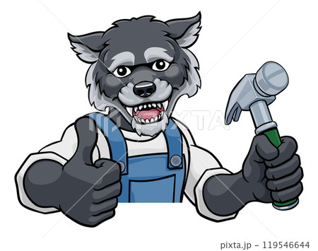 Wolf Carpenter Handyman Builder Holding Hammer 119546644