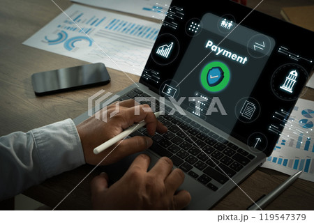 businessman using credit card to pay online transaction on mobile smart phone Digital online payment concept 119547379