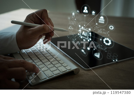 AI artificial intelligence brain processor technology business ai machine robot Human interact 119547380