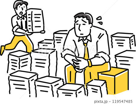 沢山の書類を前に呆然とする男性 119547485