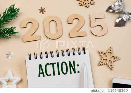 New Year Aims 2024. To Do List. Empty Notebook at the Desk with Holiday Decoration. Top view. Creating Plan, Resolution. New Life, Start Up, Beginning Concept. Business ideas. Goals, action, checklist New Year Aims 2024. To Do List. Empty Notebook at the Desk with Holiday Decoration. Top view. Creating Plan, Resolution. New Life, Start Up, Beginning Concept. Business ideas. Goals, action, checklist 119548369