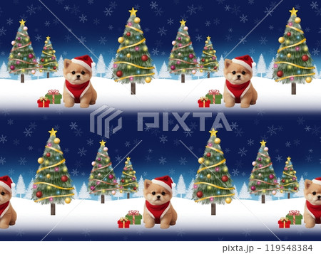 クリスマスのシームレスパターン(ポメラニアン・4匹)A-2' クリスマスのシームレスパターン(ポメラニアン・4匹)A-2' 119548384