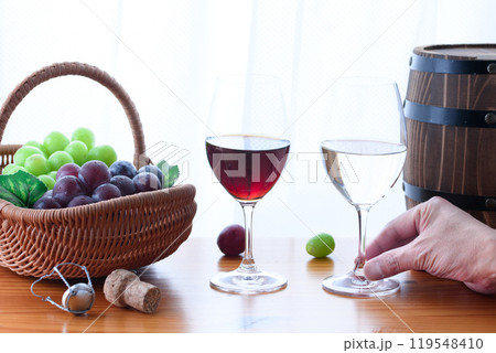 窓際のワインと葡萄 （ シャインマスカット　ピオーネ ） 119548410
