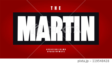 Heavy tall alphabet, heavy block letters, powerful geometric font for MLK solid logo, maximalist headline, modern promotional typography. Vector typeset 119548428