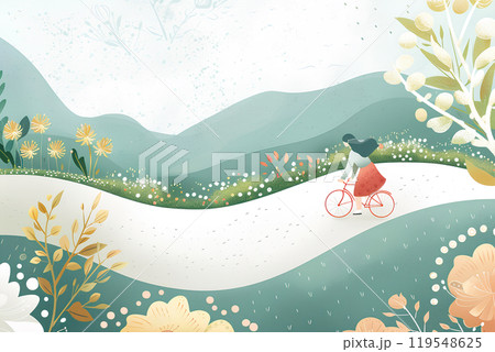 花畑を自転車で散策する女性-1 花畑を自転車で散策する女性-1 119548625