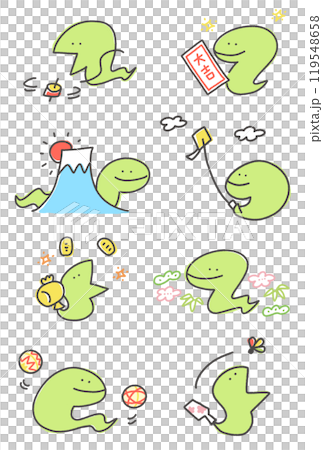 手描きの可愛い蛇と正月のイラストセット　巳年　2025 119548658