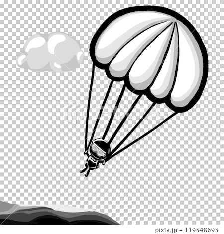 Parachute and landing monochromatic cartoon illustration, skydiving drawing Parachute and landing monochromatic cartoon illustration, skydiving drawing 119548695