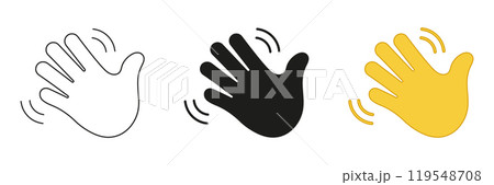 Waving Hand Emoji Icon. Friendly Greeting Line and Silhouette Sign. Gesture of Hello or Goodbye Symbol. Editable Stroke. Isolated Vector Illustration Waving Hand Emoji Icon. Friendly Greeting Line and Silhouette Sign. Gesture of Hello or Goodbye Symbol. Editable Stroke. Isolated Vector Illustration 119548708
