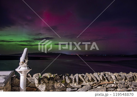 The Aurora Borealis, the northern lights, showing up in Portnoo, County Donegal, Ireland. The Aurora Borealis, the northern lights, showing up in Portnoo, County Donegal, Ireland. 119548870