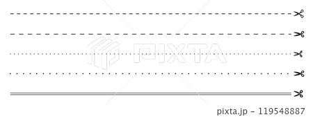 切取り部分を示すキリトリ線と、ハサミのイラストセット 119548887