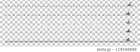 切取り部分を示すキリトリ線と、ハサミのイラストセット 119548890