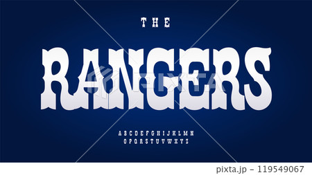 Western serif alphabet, bold rustic cowboy letters, vintage country font for wild west vibe logo, texas and mexican festive headline, South Americana style branding. Vector typeset. 119549067