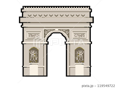 フランス　パリの凱旋門のピクセルアートのイラスト　観光名所　白背景　ベクターデータ 119549722