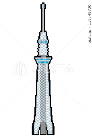 日本の東京スカイツリーのピクセルアートのイラスト　観光名所　ベクターデータ 119549730
