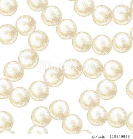 Elegant pearl beads create a seamless watercolor pattern in soft beige and white. This vintage design for bridal wrapping paper or chic textile prints. Hand drawn background ideal for wedding decor 119549938