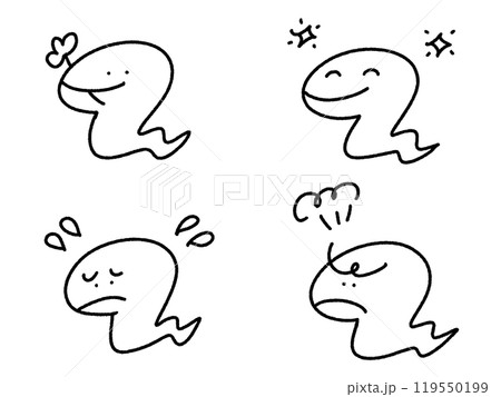 手描きの可愛い蛇のイラストセット　喜怒哀楽　巳年　2025 モノクロ 119550199