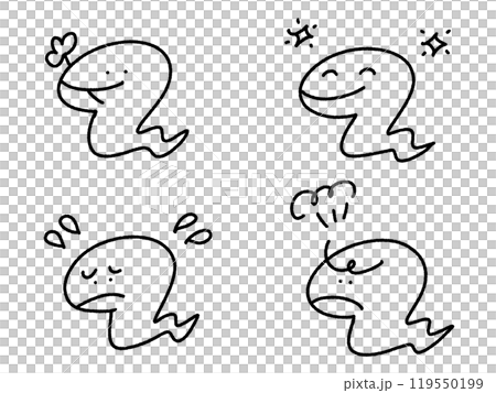 手描きの可愛い蛇のイラストセット　喜怒哀楽　巳年　2025 モノクロ 119550199