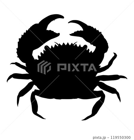 Sea crab isolated black silhouette. Side view. Marine animal. White background. Vector illustration clipart. Sea crab isolated black silhouette. Side view. Marine animal. White background. Vector illustration clipart. 119550300