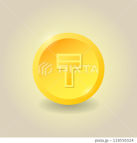 Golden Kazakhstani Tenge coin. Finance banking concept. Vector clipart illustration for websites, web design, mobile app, infographics. 119550324