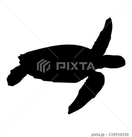 Black isolated silhouette of a sea turtle on a white background. Side view. Stock Vector Clipart EPS 10. Chelonia, Eretmochelys, Natator 119550330