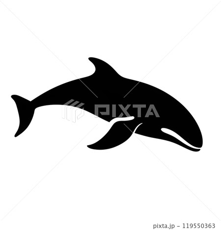 Black silhouette of a whale, dolphin, fish on white background. Black silhouette of a whale, dolphin, fish on white background. 119550363