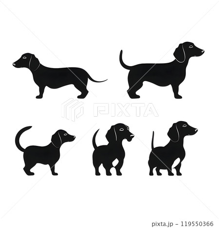 Black silhouette of dogs, dachshunds on white background. 119550366