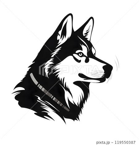 Black silhouette of a wolf, dog, husky on white background. Black silhouette of a wolf, dog, husky on white background. 119550387