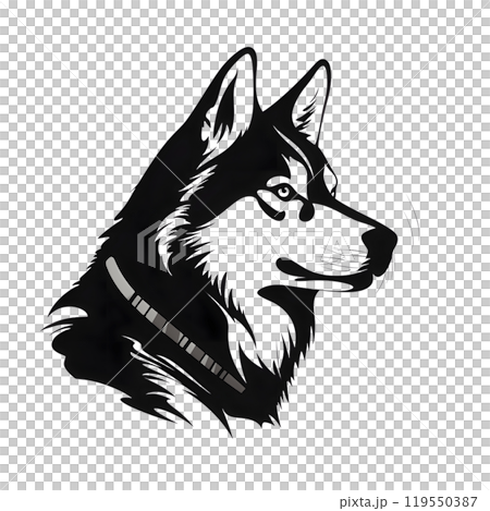 Black silhouette of a wolf, dog, husky on white background. 119550387