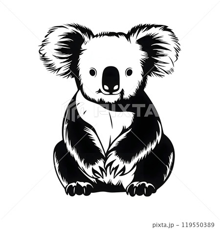 Black silhouette of a koala, panda on white background. Black silhouette of a koala, panda on white background. 119550389