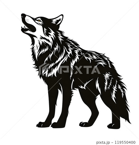 Black silhouette of a wolf on white background. 119550400