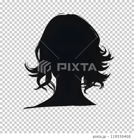 Black silhouette of back of woman's head on white background. 119550408