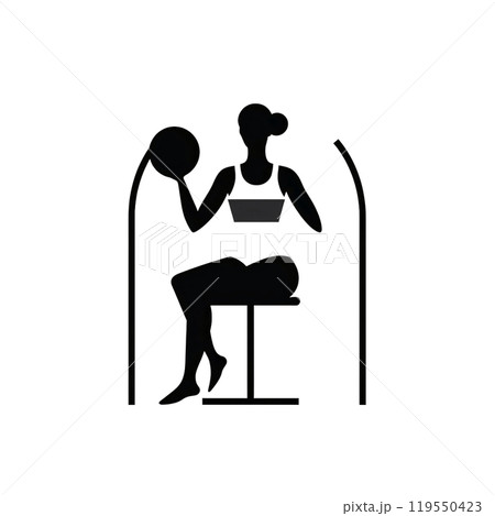 Black silhouette, tattoo of a women during sports exercises on white background. Vector. Black silhouette, tattoo of a women during sports exercises on white background. Vector. 119550423