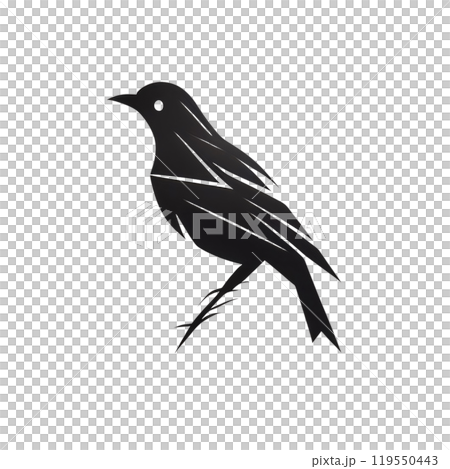 Black silhouette, tattoo of a bird on white isolated background. Vector. 119550443