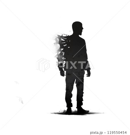 Black silhouette, tattoo of a man with branches and leaves on white isolated background. Vector. Black silhouette, tattoo of a man with branches and leaves on white isolated background. Vector. 119550454