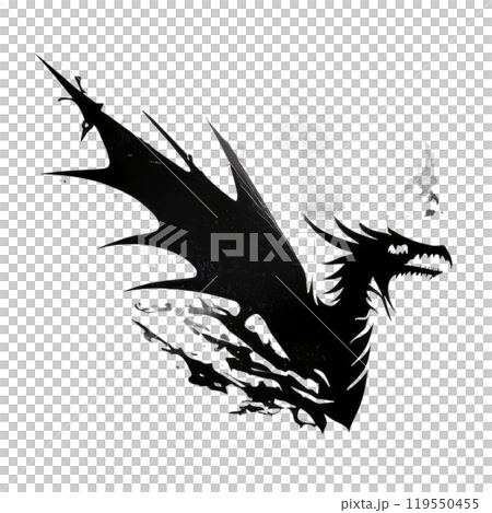 Black silhouette, tattoo of a dragon on white isolated background. Vector. Black silhouette, tattoo of a dragon on white isolated background. Vector. 119550455