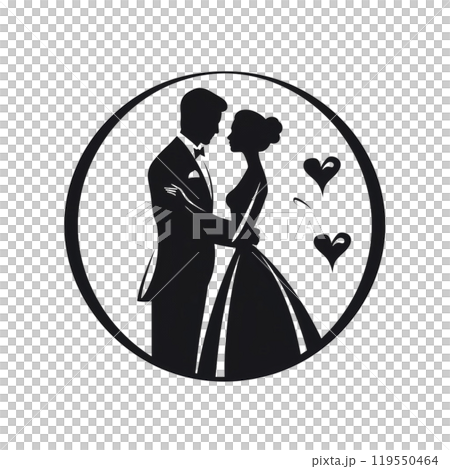 Black silhouette, tattoo of a couple of man and woman in love in a circle on white background. Vector. Black silhouette, tattoo of a couple of man and woman in love in a circle on white background. Vector. 119550464